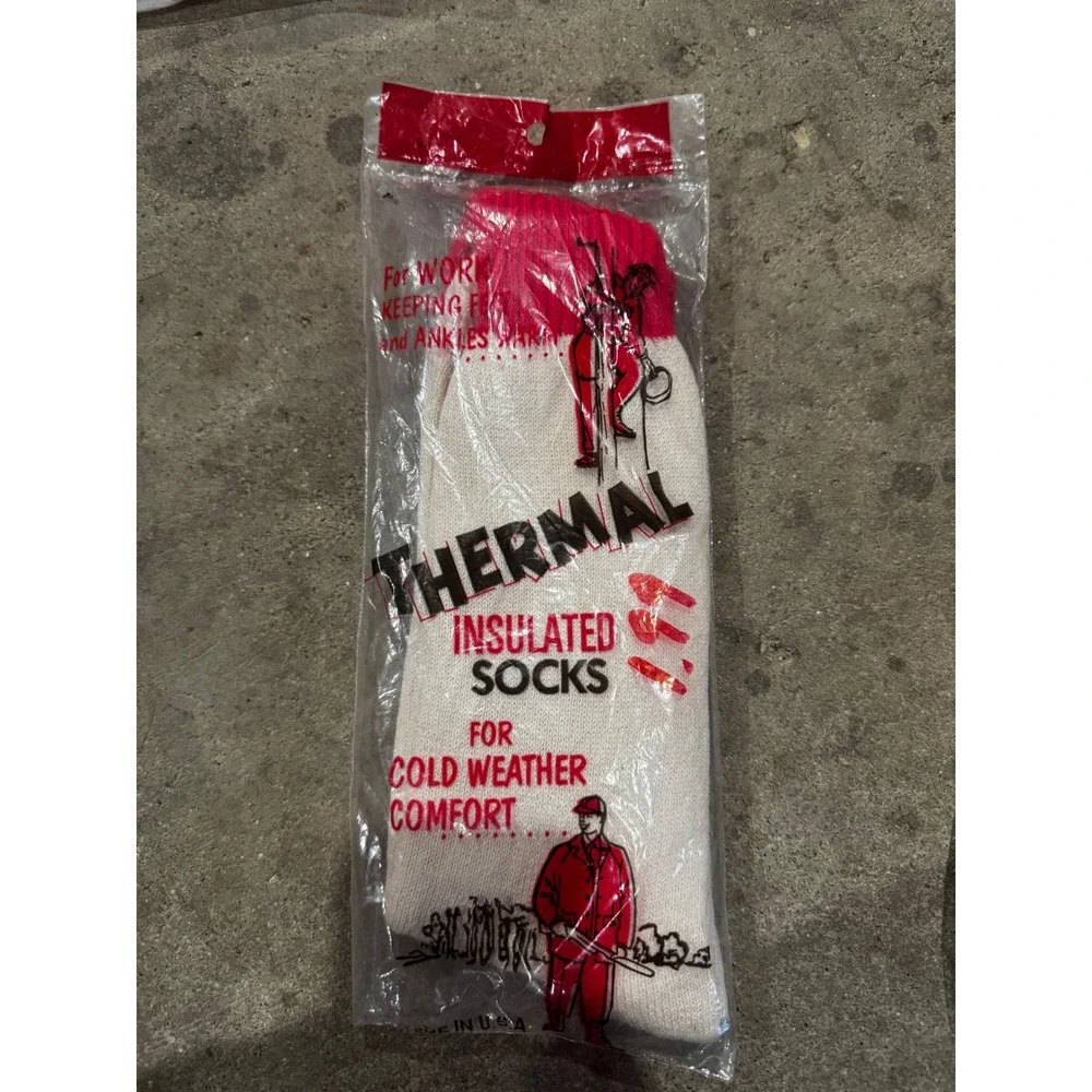 Vintage Alaskan Thermal Stretch Insulated Socks Red Cream Made in USA 5 Pairs